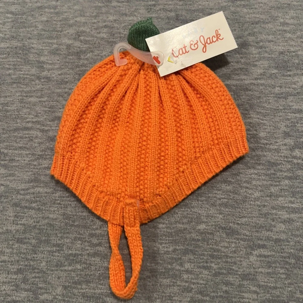 Cat & Jack Baby‎ Halloween Pumpkin Hat Stretch & Spider Web Hair Clips Bows New